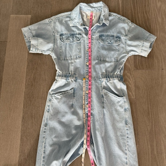 We The Free People Marci Denim Jean Jumpsuit in Clear Skies M Light Wash Utility - Picture 15 of 16